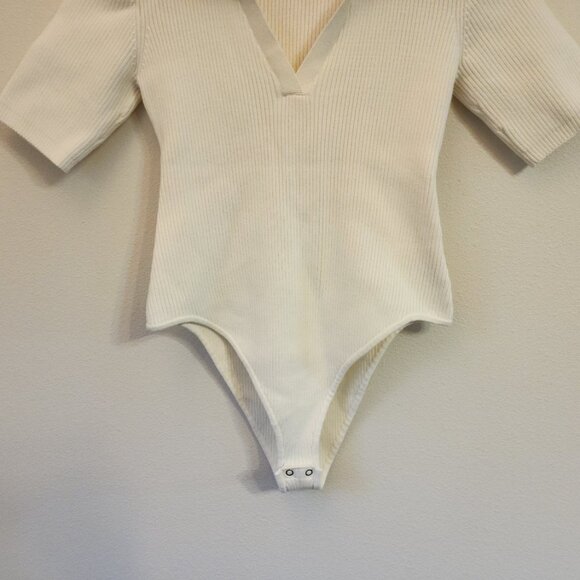 Bare by Charlie Holiday Long Sleeve Rib Knit Bodysuit Coconut Size S Bodysuit - Picture 5 of 16